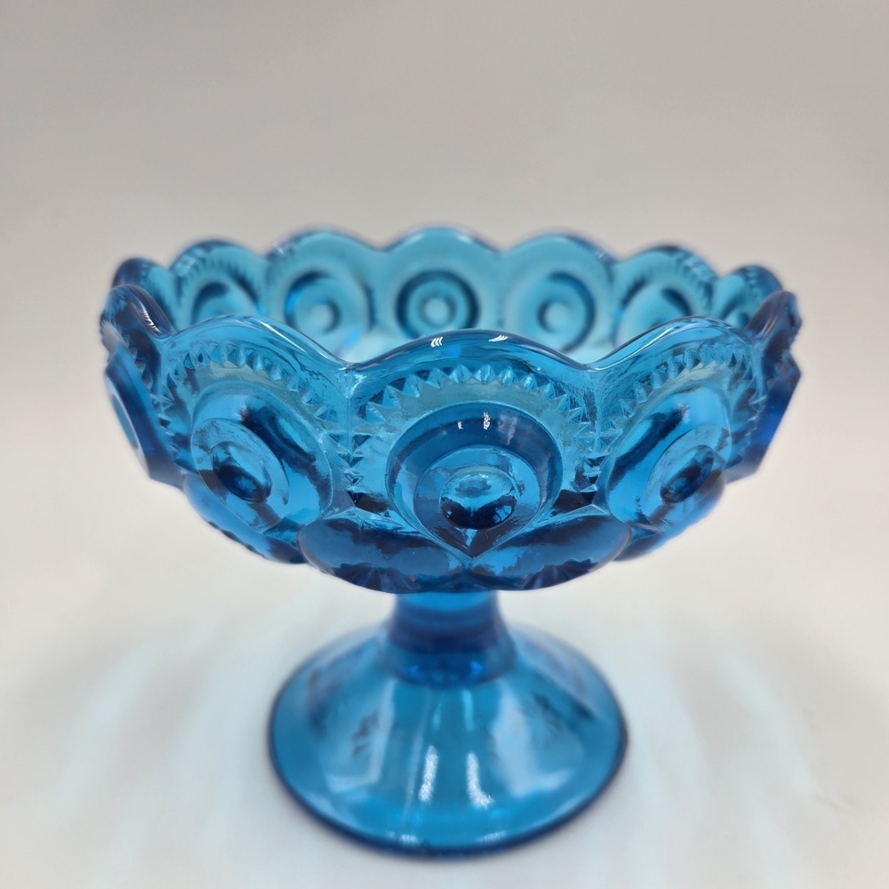 RARE LE Smith Moon‎ Stars Blue Candlestick Compote Dish Pedestal CottageCore UV+